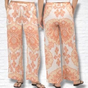 Rachel Zoe Resort Ready Paisley Print Linen Wide Leg Pants Size M NWT